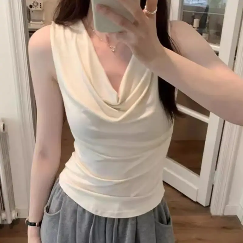 

Pure Desire Wind Sexy Sleeveless Swing Neck Tank Top T-shirt for Women's Summer New Fashion Versatile Slim Fit Top new style