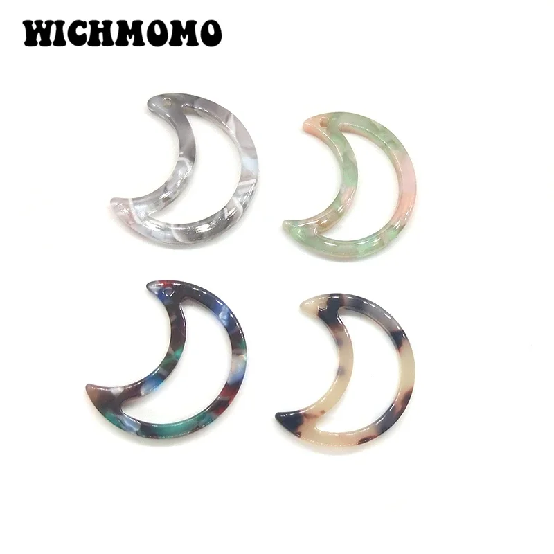 Fashion 6 Pieces 27mm High Quality Moon Shape  Acetic Acid Resin Smooth Charms Pendants for DIY Earring Jewelry Accessories