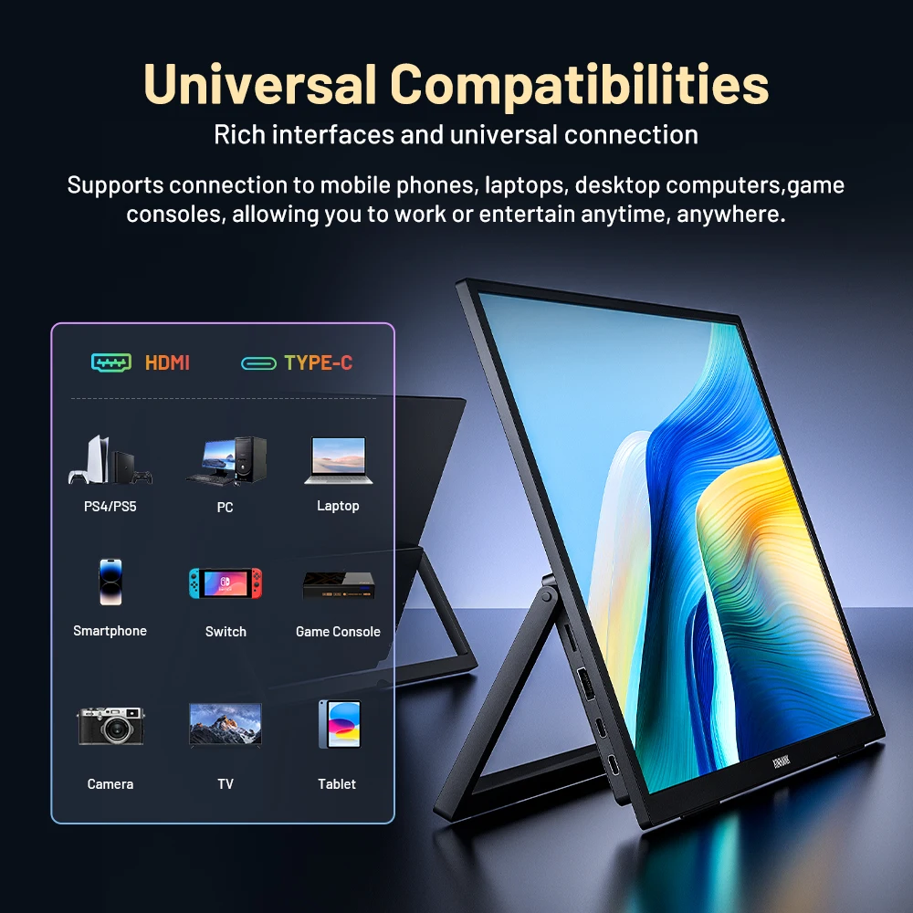 18,4 Zoll Netflix 4K Smart Portable Monitor mit NTSC 85 % HDR10 Google TV 7000+AppsReise-Gaming-Monitor für Laptop/PS4/PS5/XBOX