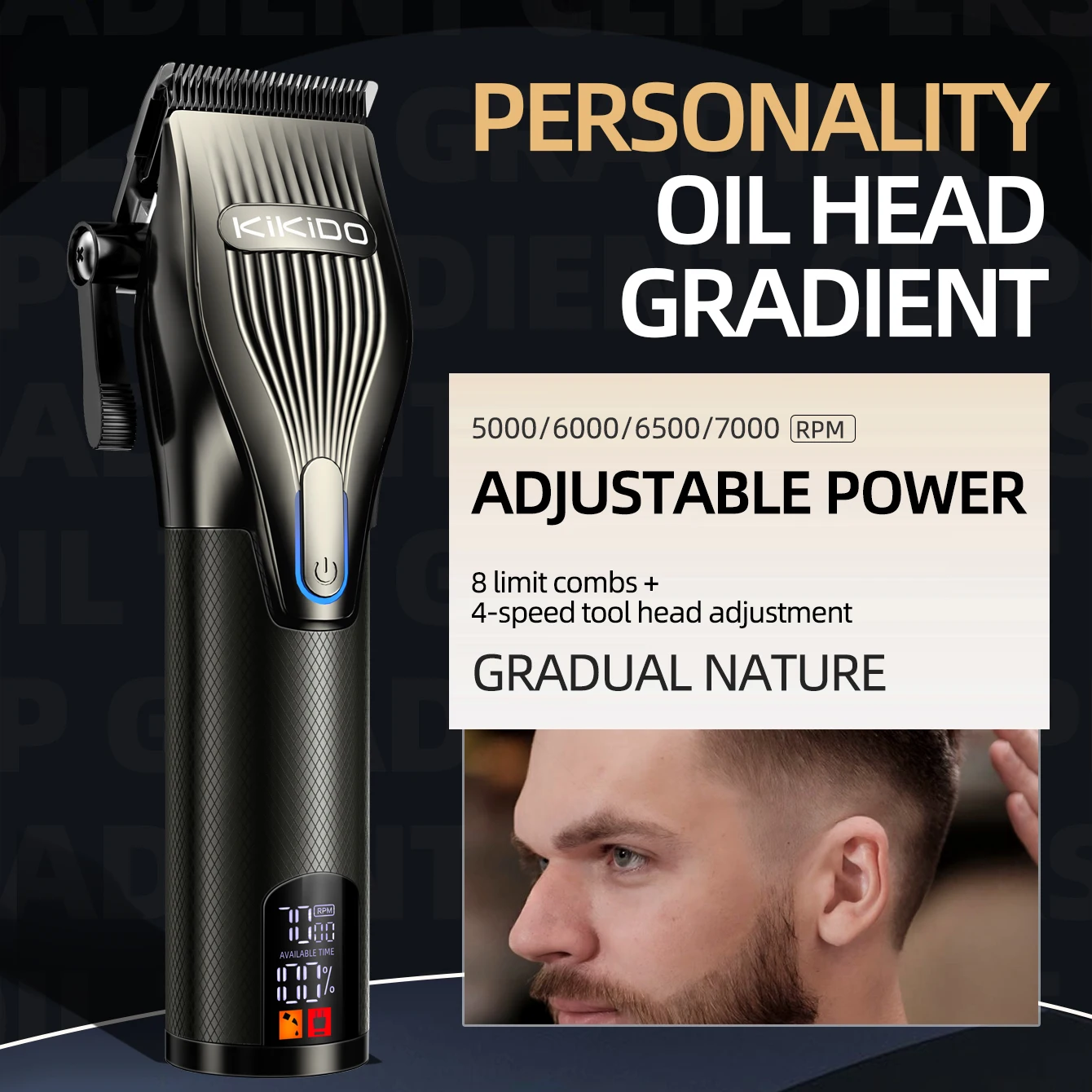 KIKIDO Powerful Electric Hair Clipper 7000 RPM Professional Hair Trimmer Rechargeable Cordless Hair Cutting Machine for Men