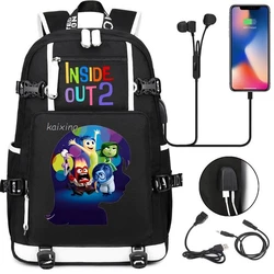 New Inside Out2 Backpack Black Bookbag Cartoon School Bags for Teenage Kids Camouflage Travel Bagpack USB Laptop Shoulder Bags