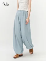 FSLE 2026 Summer Women Balloon Pants High Waist Elastic Waist Leg Culottes Loose Fit Tapered Cargo Joggers Vacation Boho Style