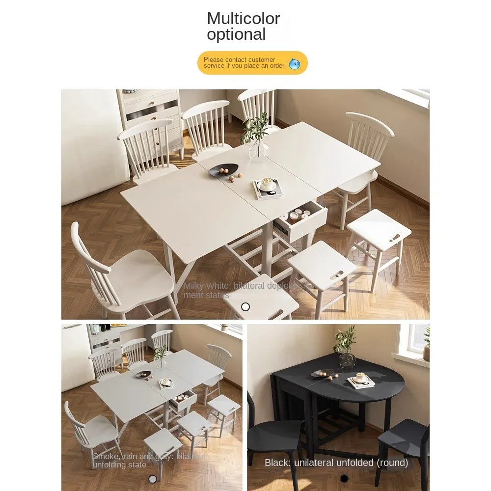 Hpc cream multifunctional dining table integrated sideboard invisible foldable small-sized semi-circular deformation table again