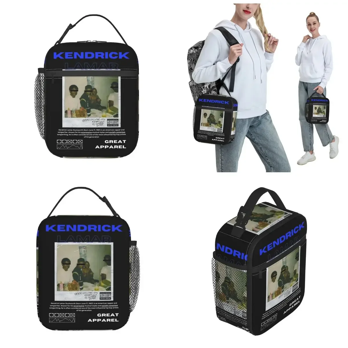 Kendrick Lamar Vintage Rapper Insulated Lunch Bags old school Storage Food Box Portable Cooler Thermal Lunch Boxes For Work