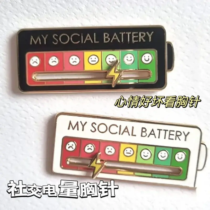 Battery Mood Badge Sliding Lightning Brooch My Social Battery Jewelry Metal Badge Valley Circle Small Gift