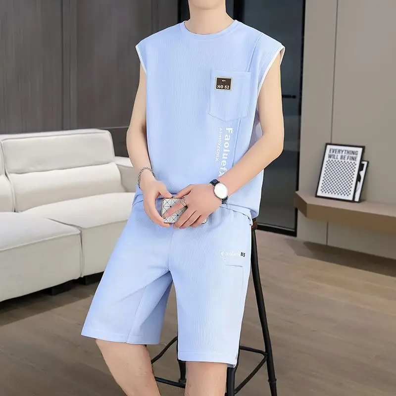 Summer Boys Sleeveless Sets Teen Youth Casual Tank Tops Shorts Sportswear Loose Fit Basketball Training Outfits New Arrival
