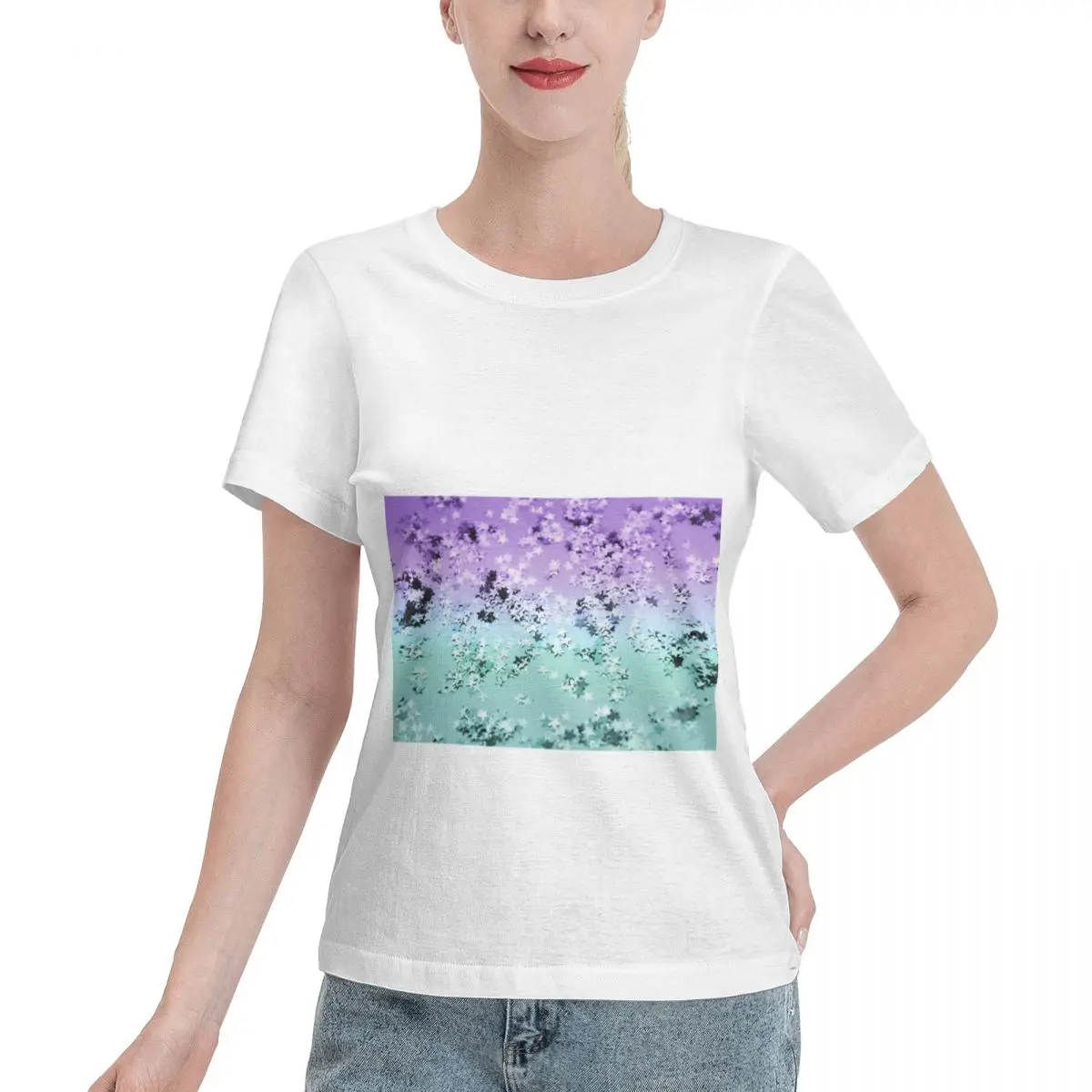 Spring Musthave Mermaid Lady Stars 4 (Photo Of Glitter Only - Not Reflective) Women's T-shirt Holiday Casual Streetwear Tee