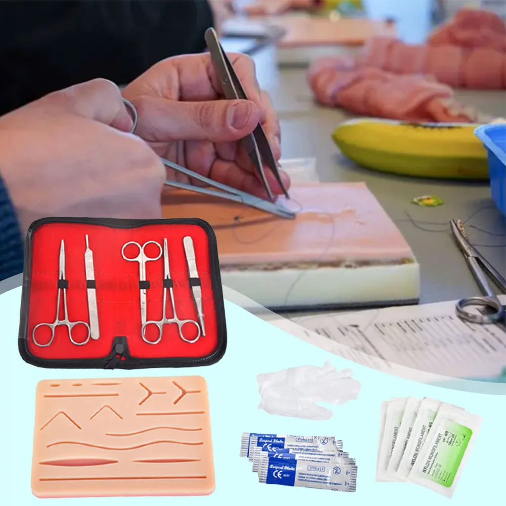 Silicone Suture Training Kit with Skin Pad Anatomy Practice Suture Pad Reusable Skin Suture Kit for Medical Student Learning