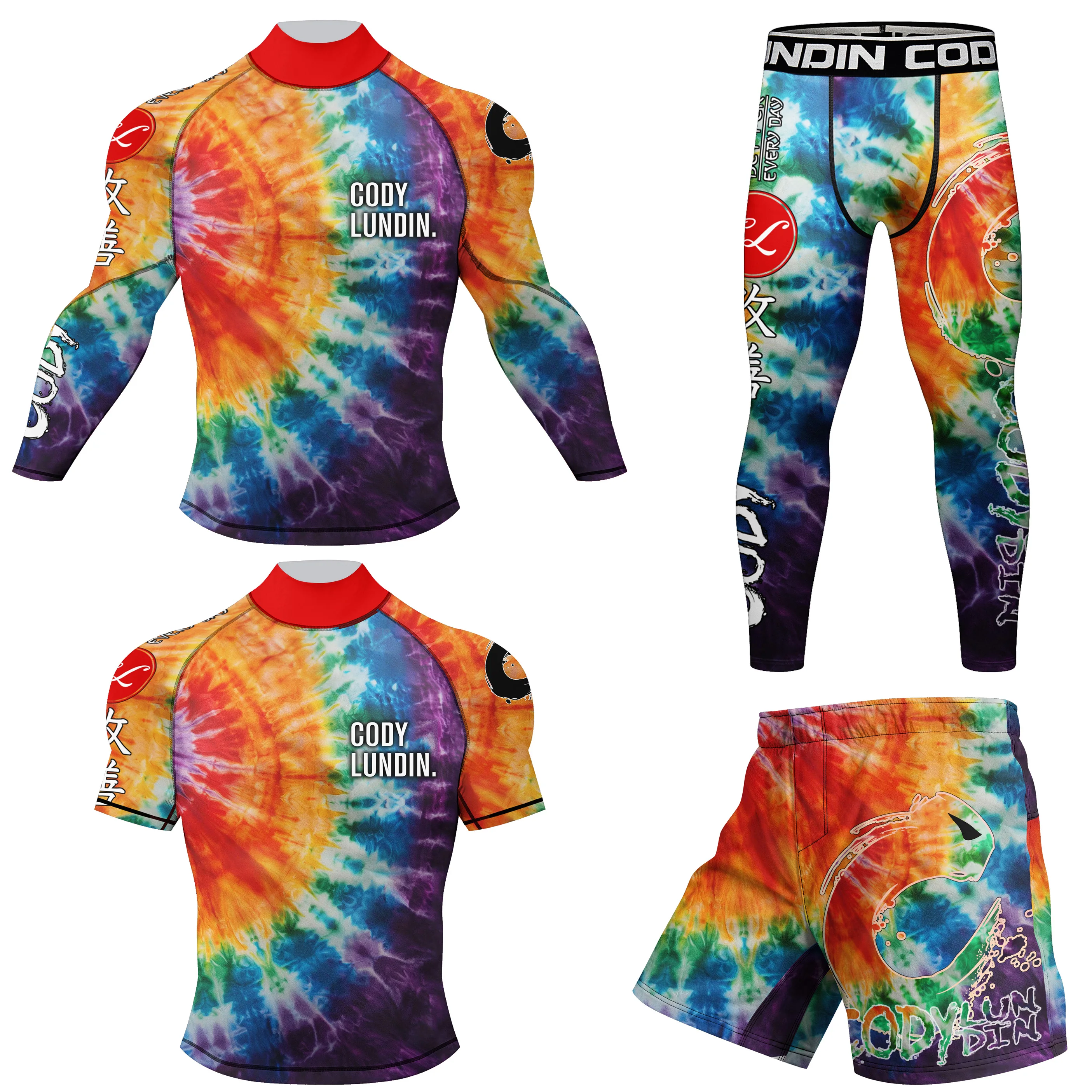 Sportswear Fight Clothes Rubber waist anti slip long sleeve custom bjj Kids adults swimwear rash guards 4 pieces set