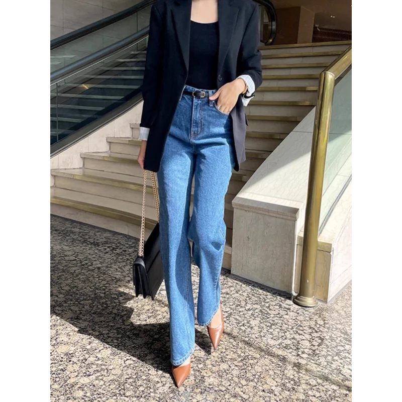 

Narrow Version Wide-Leg Jeans Women's Autumn and Winter New French High Waist Casual Pants Small Retro Loose Straight Trousers