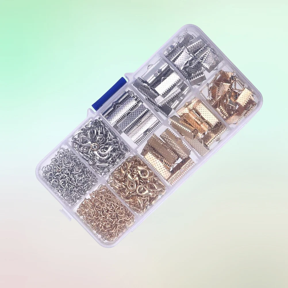 

370Pcs Lobster Clasp Extender Chains Plated Ribbon Ends Fastener Clasps Textured Crimp End Clamps Cord Ends DIY Jewelry