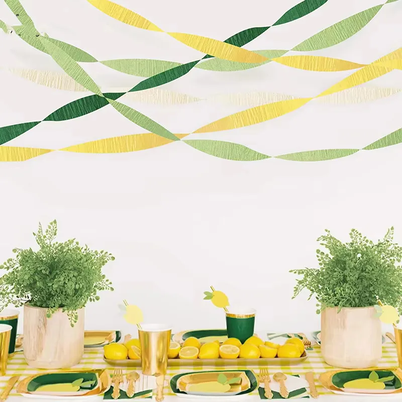 Yellow Green Crepe Paper Streamer for Rustic Wedding Birthday Baby Shower Lemon Summer Birthday Party Hanging Banners Decoration