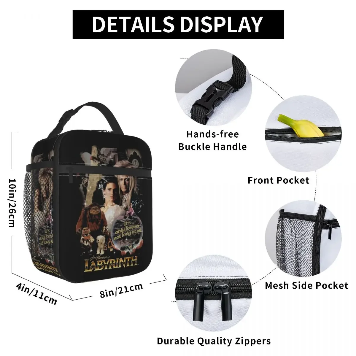 Labyrinth Fantasy Film Portable Lunch Box for Women Multifunction Thermal Cooler Food Insulated Lunch Bag Office Work