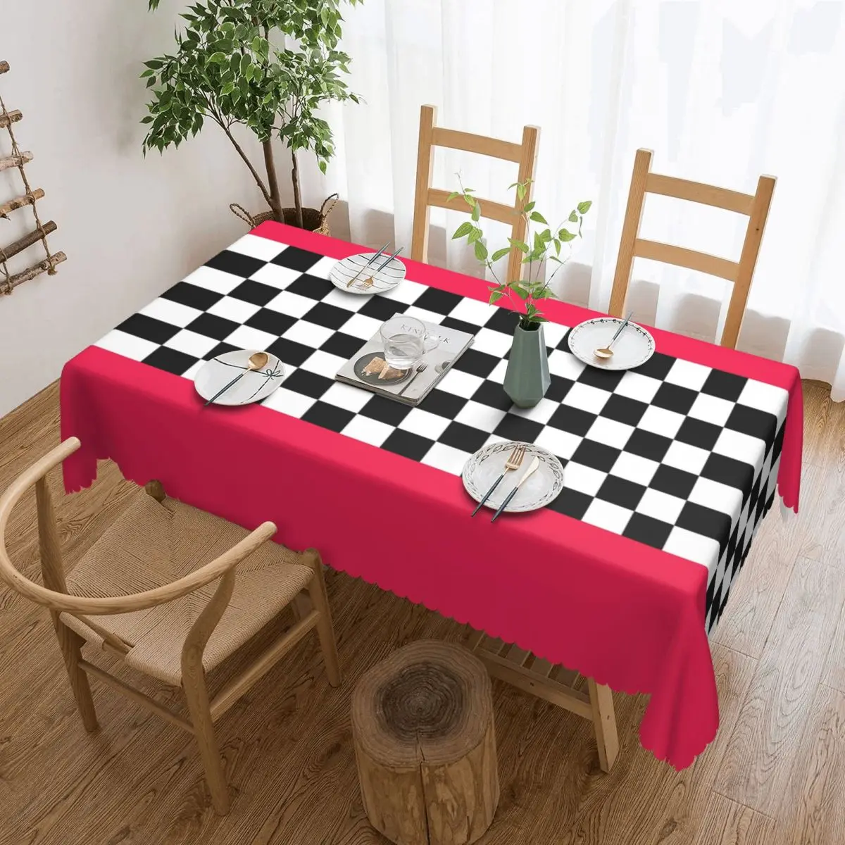 Custom Rectangular Waterproof Oil-Proof Checkered Checkerboard Pattern Tablecloth Table Covers 40