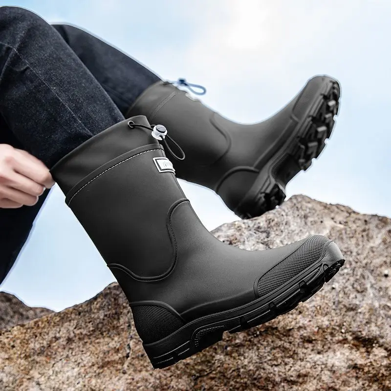 Men's Waterproof Rain Boots Non Slip Anti Odor Fishing Riding Working Lightweight Rubber Shoes Delivery Rider Outdoor