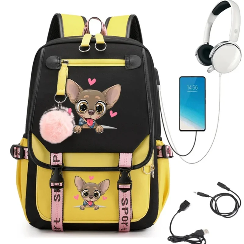 Mochila escolar con estampado de perro y dibujos animados para niña adolescente, Bolsa Escolar de Anime, Usb, animales, Manga