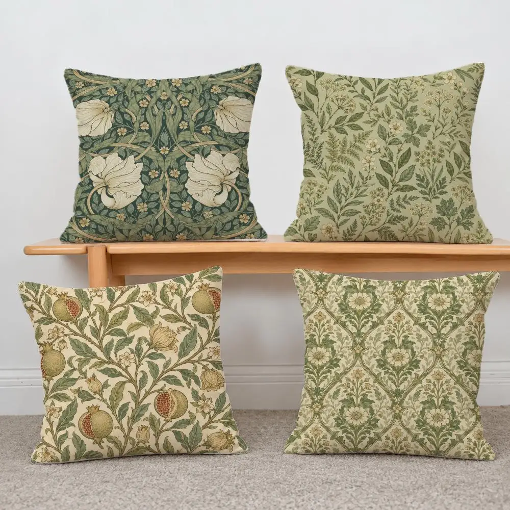 Pattern Retro Plant Flower Pattern Cushion Cover Short Plush Pillowcase, Sofa Bedroom Home Decor & Holiday Gift