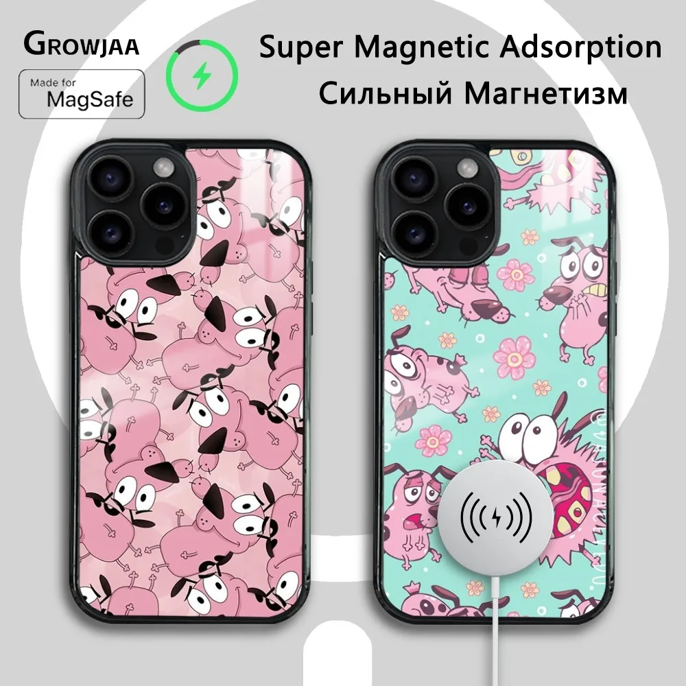 

C-Courage the C-Cowardly Dog Phone Case For iPhone 16 15 14 13 12 11 Pro Max Plus Mini Magsafe Mirror Wireless Magnetic Cover