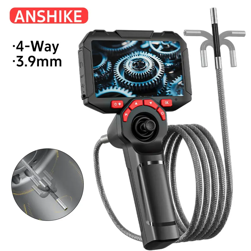 

3.9mm 4-Way Articulating Borescope with Light, 4.5 IPS Endoscope Inspection Camera with 360 Articulated Probe, Flexible Automoti