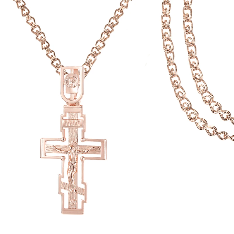 FJ 9 Style Fashion Jewelry Women Mens 585 Gold Color Crucifix Pendant Orthodox Cross Chain