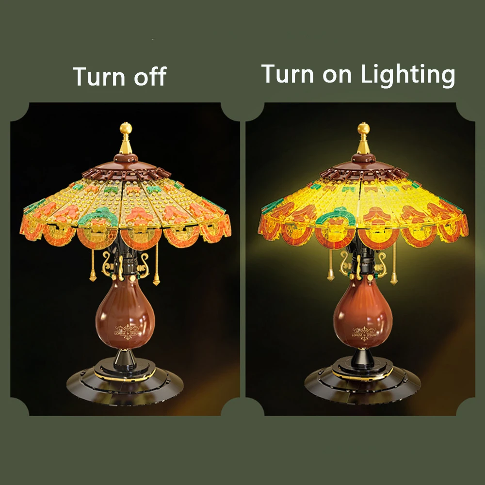 Table Lamp Model Mini Building Blocks Vintage Classic Light Decoration Assemble Gift Educational Toys Exercise Brain Bricks