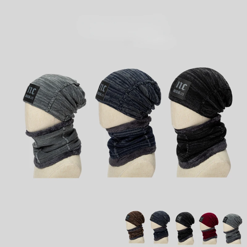 

New winter hat and scarf two-piece winter plus velvet warm knitted woolen head cap neck sleeve scarfs