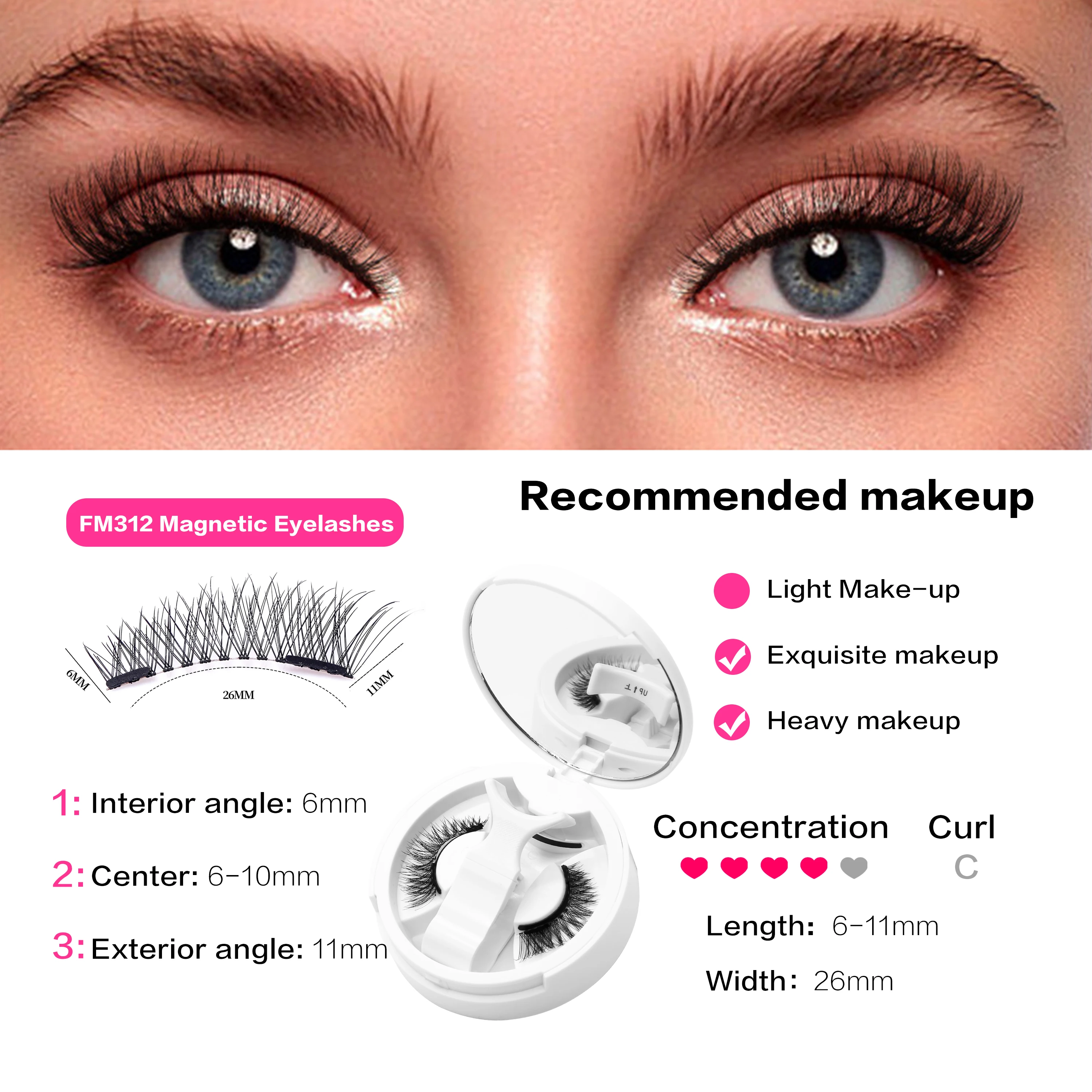FindLove Magnetic Eyelashes No Glue Needed 1 Pair Natural Short 3D False Lashes Reusable Easy Apply Magnetic Lashes Kit Makeup
