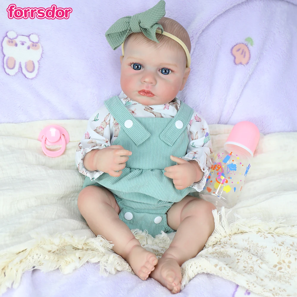 19Inch Reborn Baby Dolls LouLou Full Body Soft  Already Painted Silicone Vinyl Body with Visible Veins for Girls Christmas Gifts