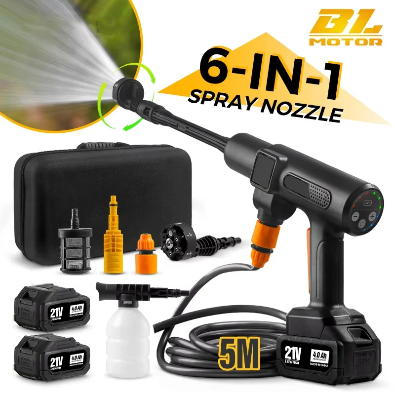 200Bar Brushless High Pressure Car Washer 6 in 1 Electric Car Wash Garden Water Gun with Tool Kit for Makita 21V Battery