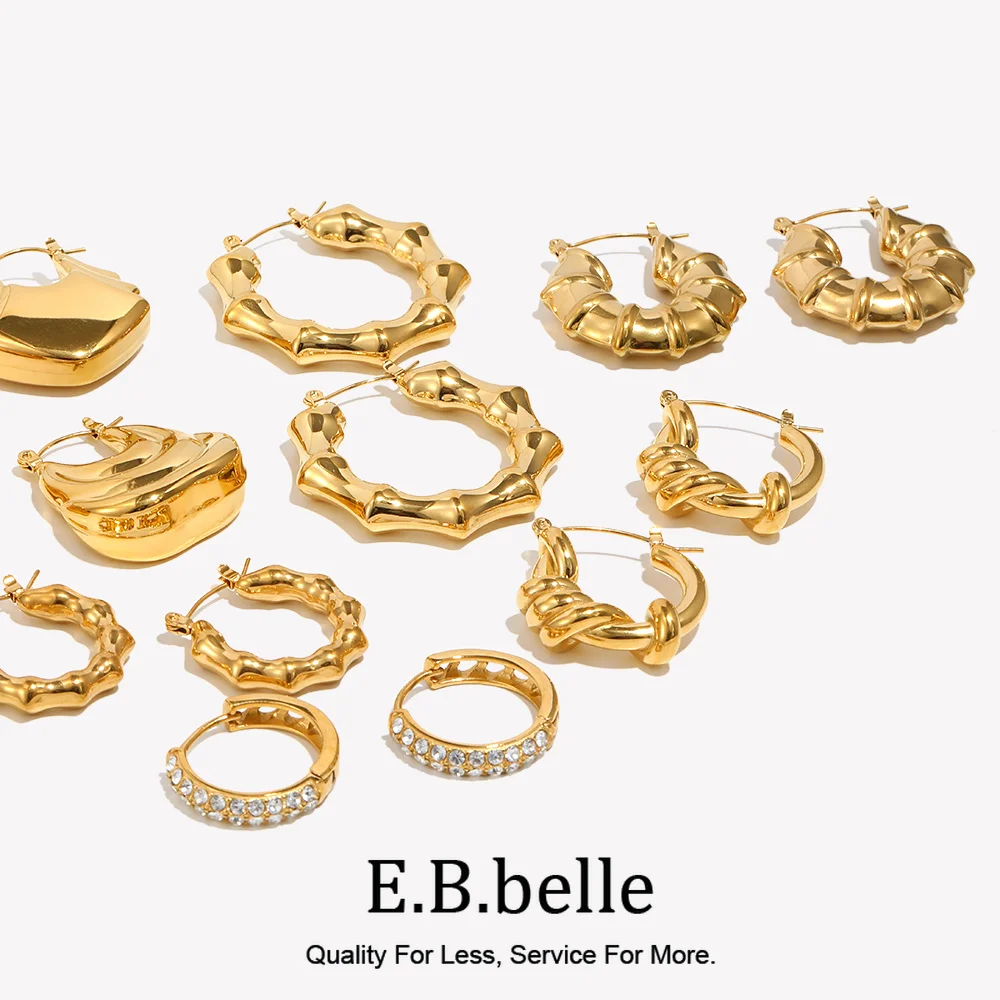 E.B.belle Hollow Light Easy to Wear Oversize Bold Chunky Hoop Earrings For Woman Stainless Steel PVD Plated Hoop Earring