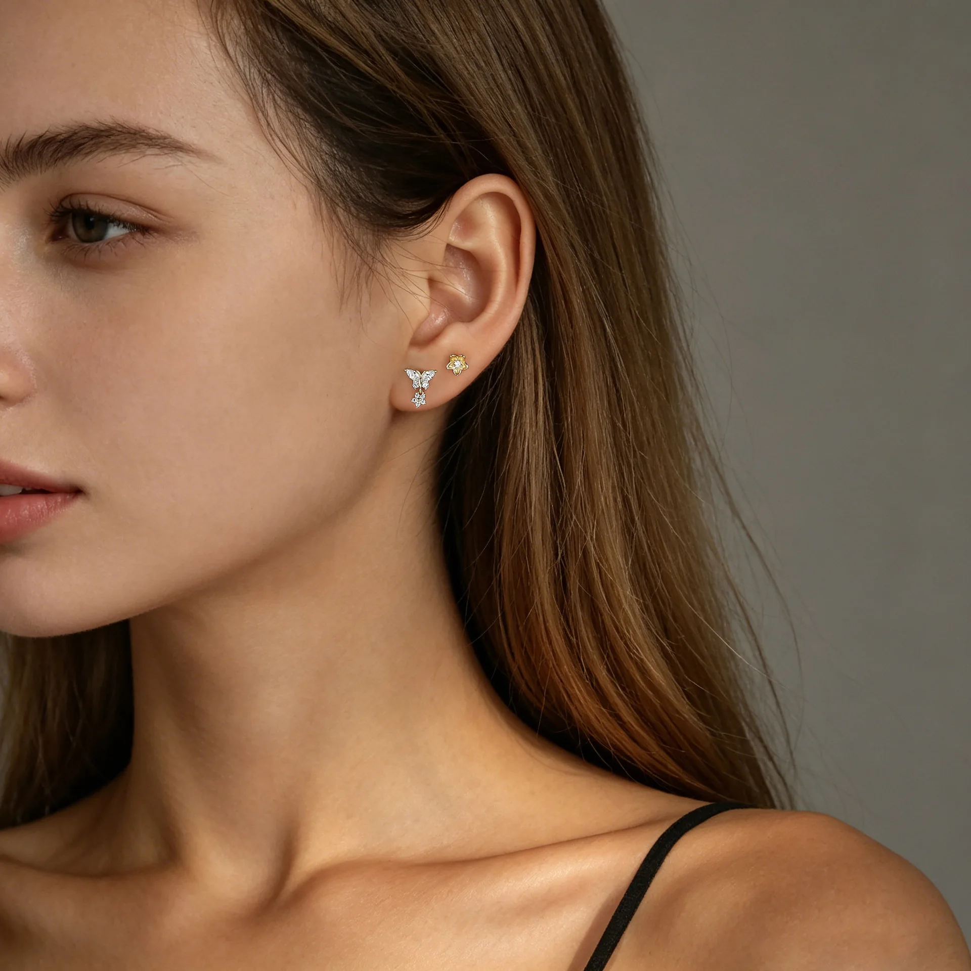 F.I.N.S S925 Sterling Silver Butterfly Flower Bee Zircon Threaded Ear Cuff Set for Women Piercing Stackable Catilage Fine Jewels