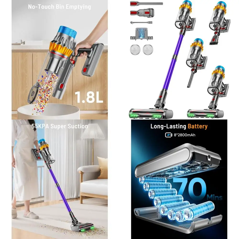 

Мощный вертикальный пылесос 650 Вт, силой всасывания 55 кПа, 70 минут работы, контейнер для пыли 1,8 л, идеально подходит для дома, шерсти животных, ковров и твердых полов.