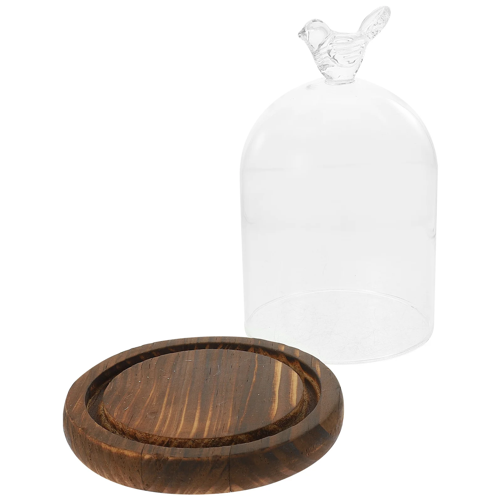

1pc Premium Glass Display Cover With Wood Base For Eternal Flowers, Preserved Flower Decor, Cake Dessert Storage, Home Wedding