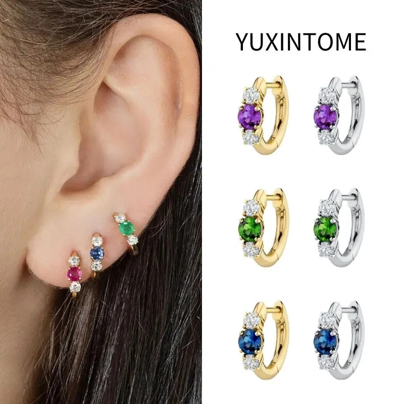 

925 Sterling Silver Needle Fashion Multicolor Hoop Earrings for Women Colorful Crystal Gold Silver Earrings Fine Jewelry Gifts