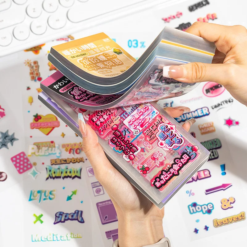 

50pcs/set Transparent Film Sticker Cartoon Scrapbooking Decorative Stickers for Phone DIY Labels Diary Stationery Kawaii Sticker