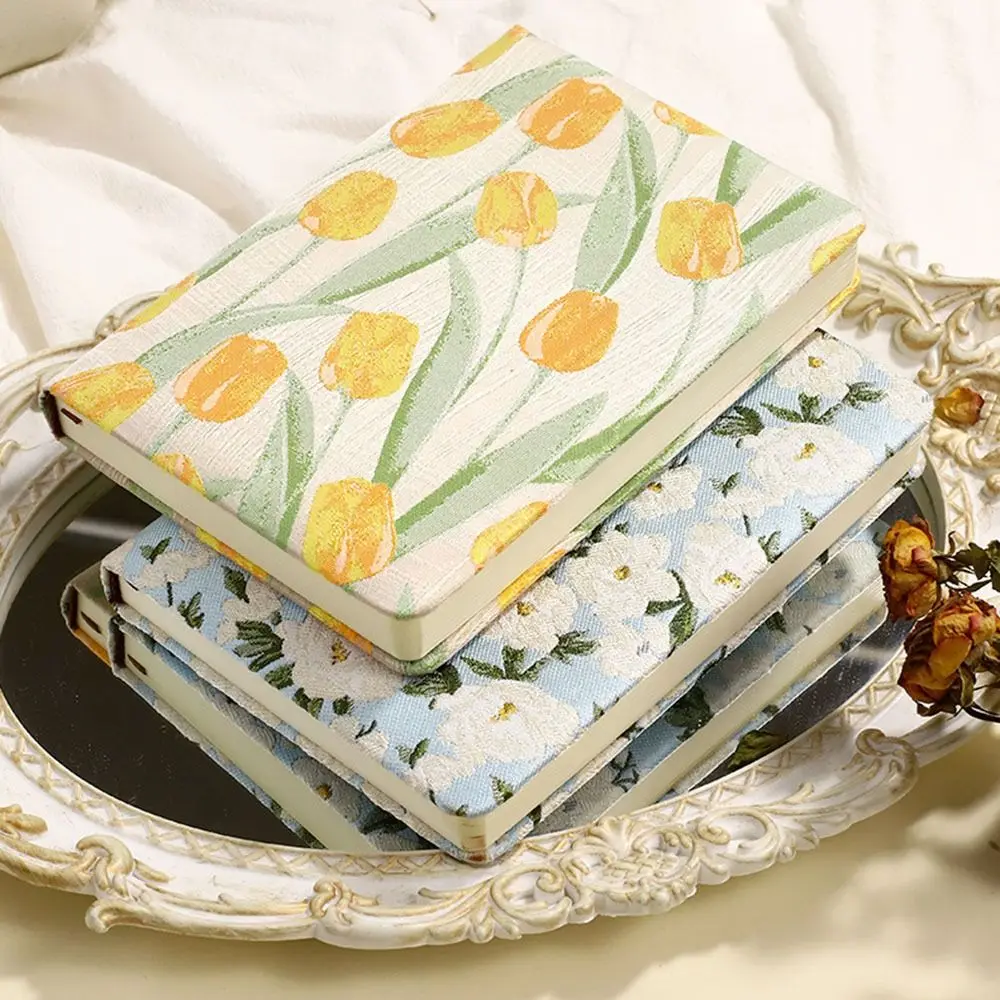 Uroczy notes w stylu vintage z haftem, elegancki materiałowy okładka, notatnik z nadrukiem, bawełniana oprawa w stylu Morandi, dziennik ucznia, artykuły papiernicze.