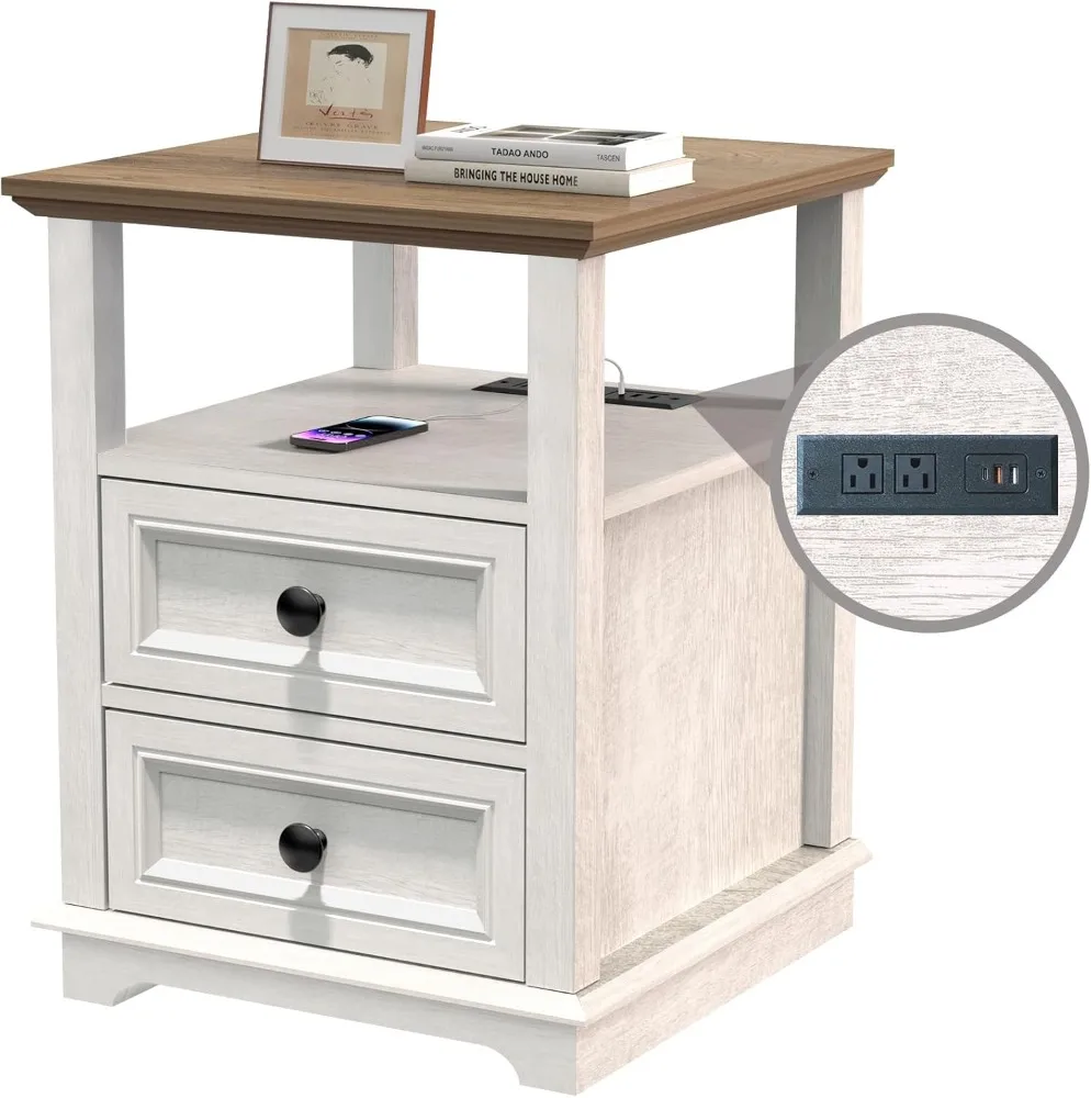 End Table with Fast USB C Charging Station, 18