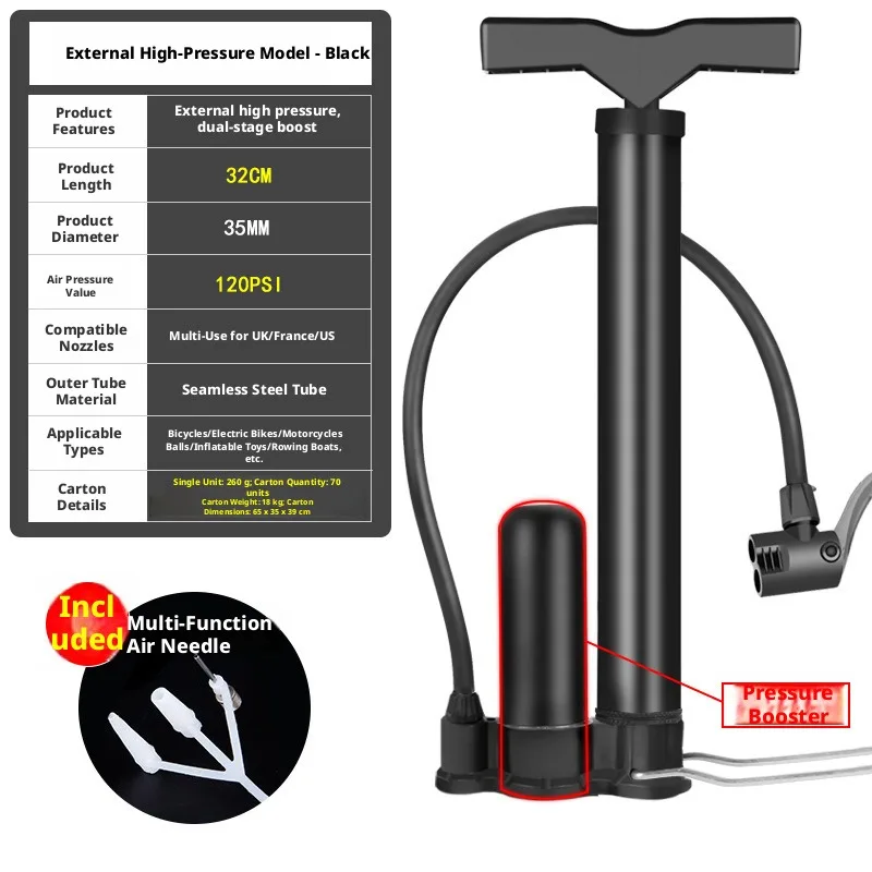 Hochdruck-Fahrradpumpe, tragbare Fahrrad-Luftpumpe, universeller Reifenfüller mit Schlauch für Fahrrad, E-Bike, Auto, Motorrad, Ball, Radfahren – Detail 4