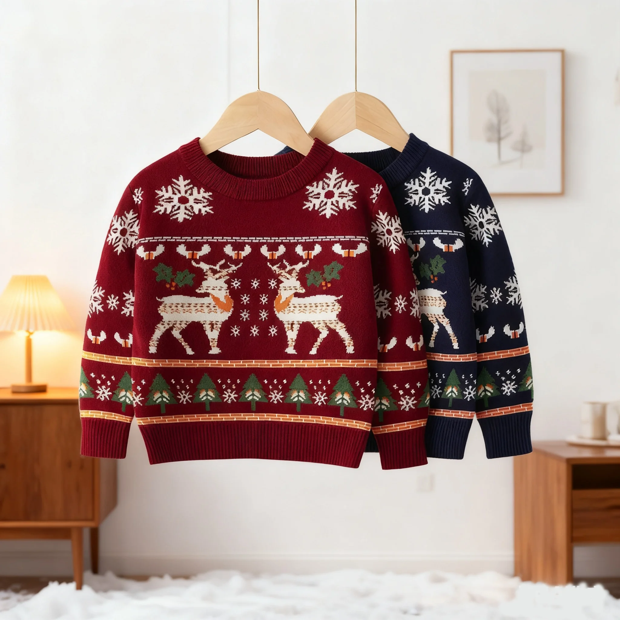 

New Children's Cartoon Christmas Knit Sweater Boys Round Neck Long Sleeve Jumper Autumn Winter Girls Casual Fashion Striped Top