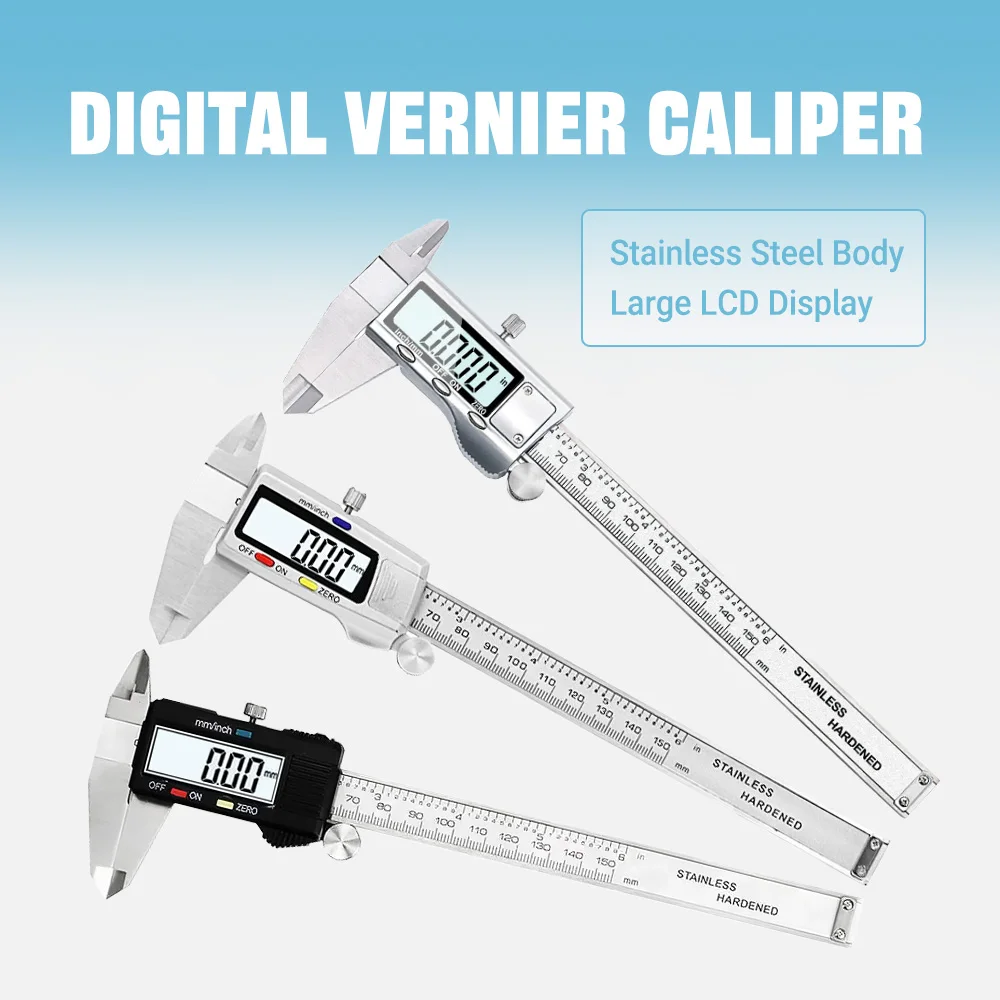 

Профессиональный цифровой штангенциркуль 150 мм/6 дюймов, микрометр из нержавеющей стали, точность 0,01 мм для DIY/деревообработки/металлообработки