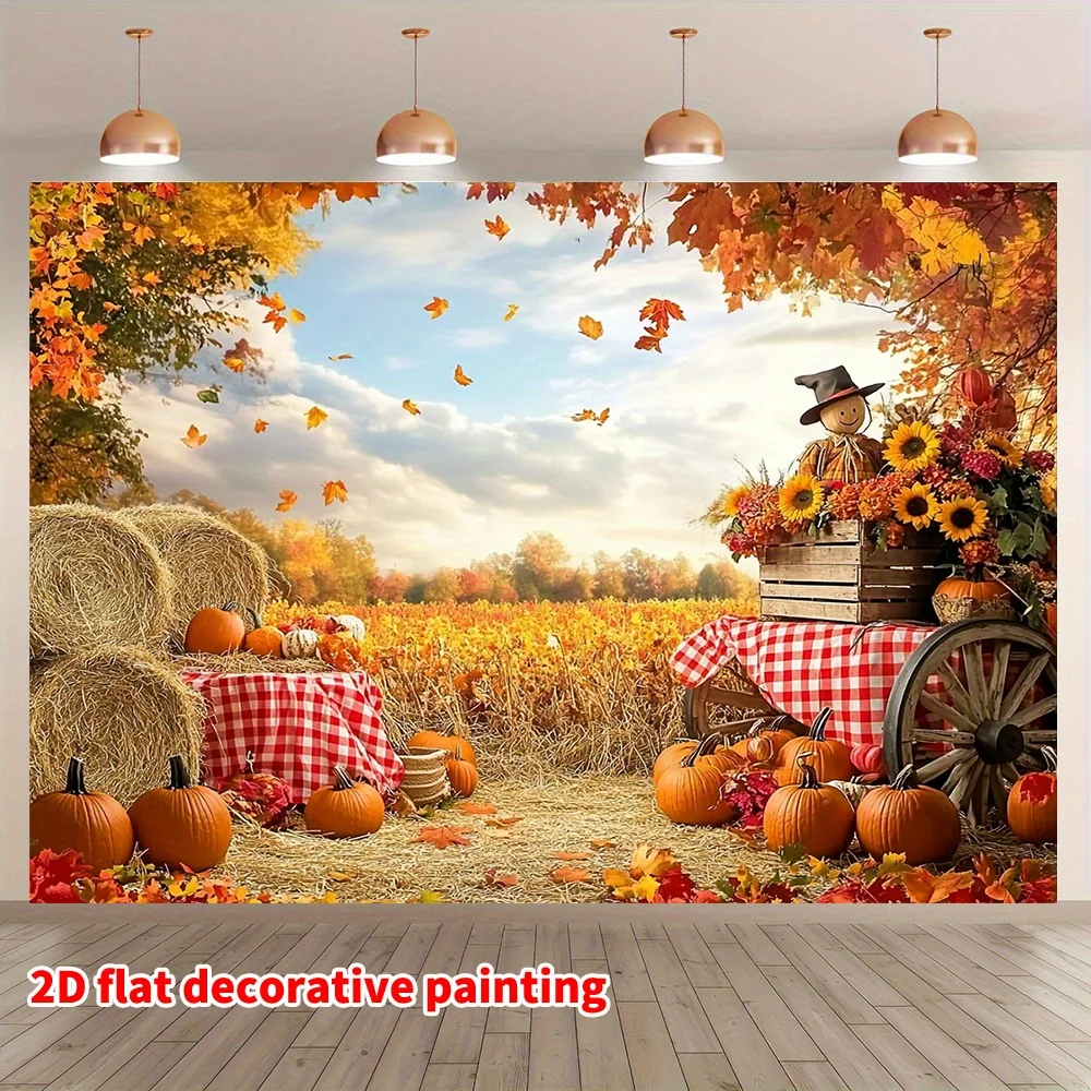 1 Piece Autumn Harvest Tapestry Wall Hanging Decor Fall Pumpkin Scarecrow Cornfield Thanksgiving Seasonal Home Art