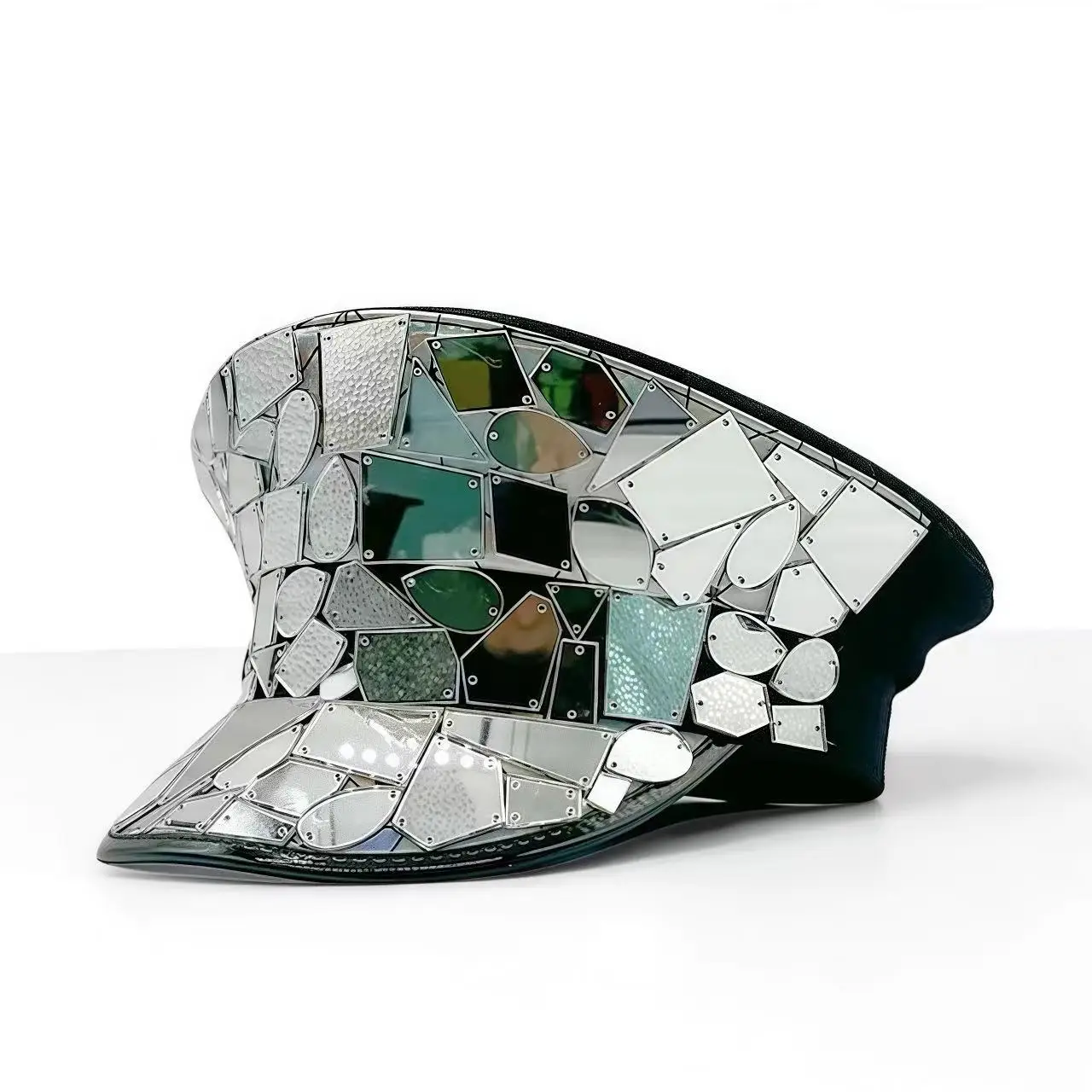 หมวกกัปตันหนังสีเหลืองเลเซอร์ HongLuan ประดับคริสตัลและหมวกทหารสำหรับผู้หญิง อุปกรณ์เสริมสำหรับงานเทศกาลดนตรีและหมวกปาร์ตี้สำหรับผู้ชาย