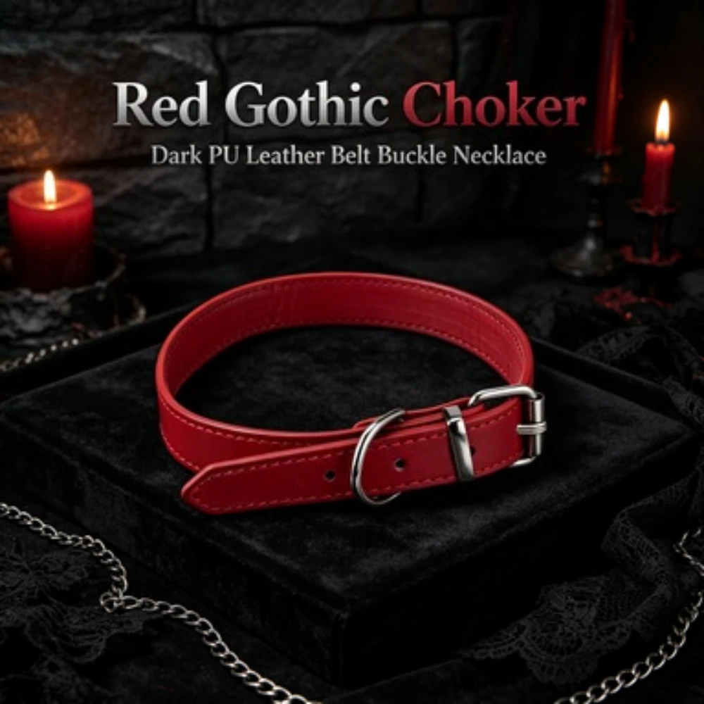 PU Leather Gothic  Punk Belt BuckleNecklace Dark Unique Necklaces for Men Women Simple Choker Jewelry