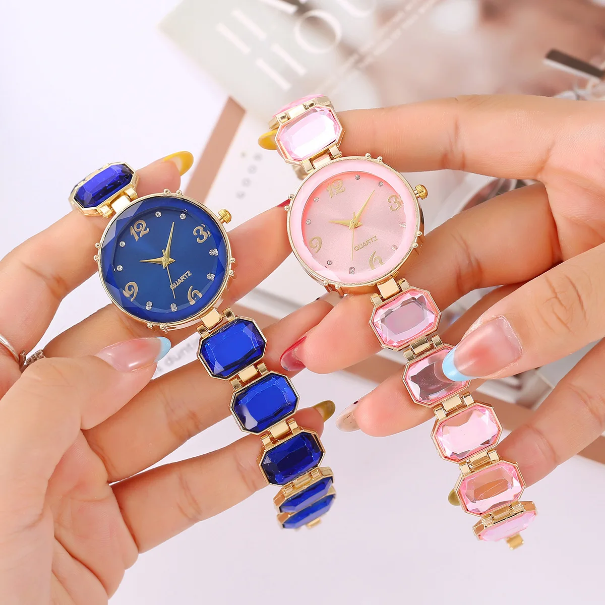 New Candy Color Diamond Fashion Quartz Bracelet Watch Women Round Disc Small Sugar Cube Women Watch