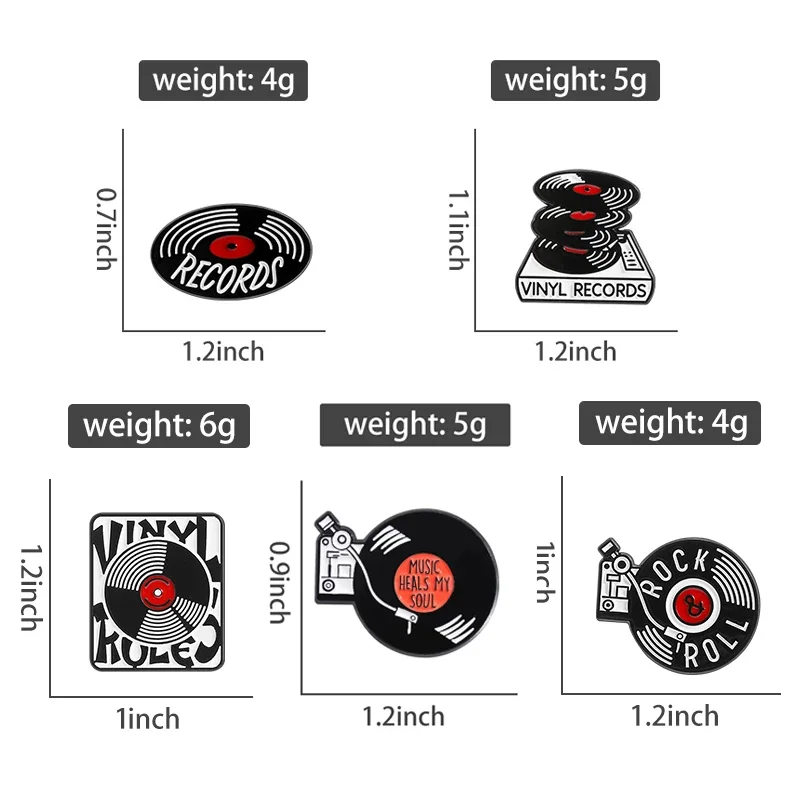 80s 90s Vintage ROCK Music Vinyl Records Enamel Pins Rock Roll RECORDS Player Brooches Lapel Badge Punk Jewelry Gift for Friends