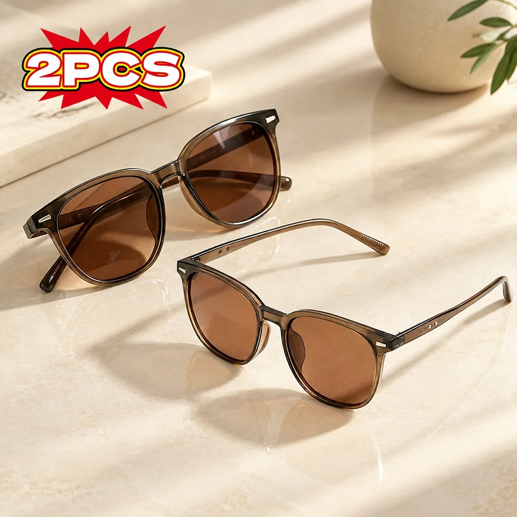 2PCS UV380 Full Frame Retro Square Delicate Sunglasses and Sun Glasses Sunglass UV400 for Women Men for Holiday Cocktail