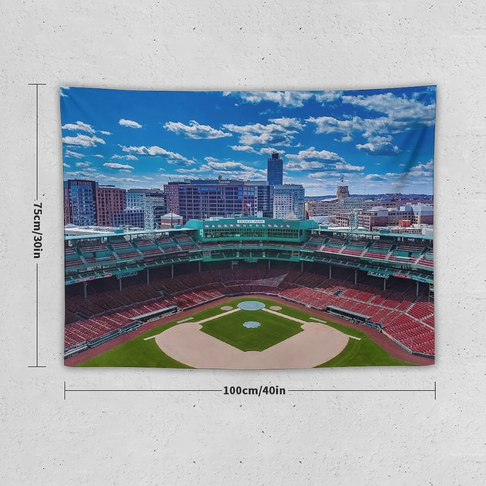 Fenway, Boston baseball stadium, ball field, outfield view, Boston Skyline, beantown Tapestry Room Decoration Aesthetic Tapestry