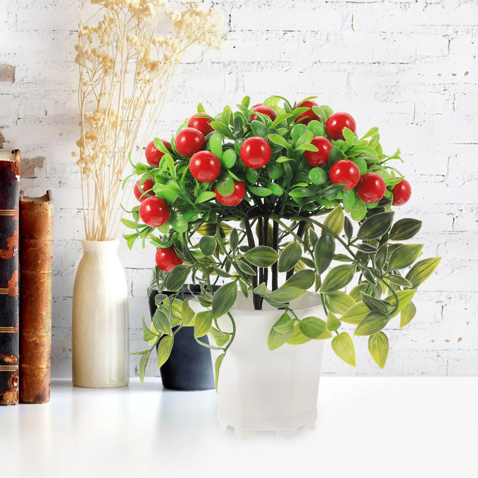 

Simulation Fruit Bonsai Decor Artificial Potted Plant Realistic Home Office Desktop Adornment Fake Green Tree Indoor Tabletop