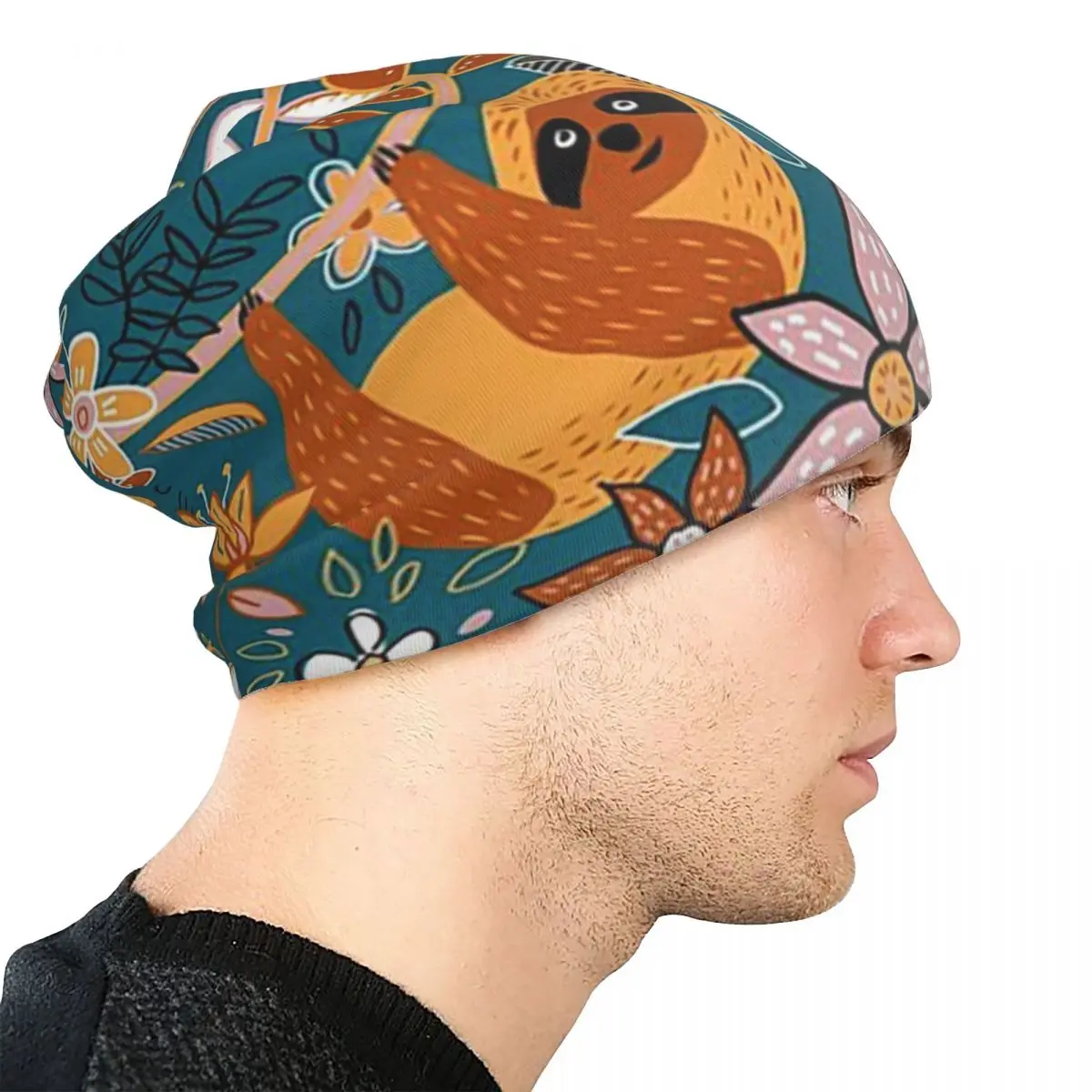 سعيد بوهو الكسل الأزهار Skullies قبعة صغيرة دافئة الخريف الشتاء في الهواء الطلق قبعة محبوك بونيه قبعات للجنسين الكبار