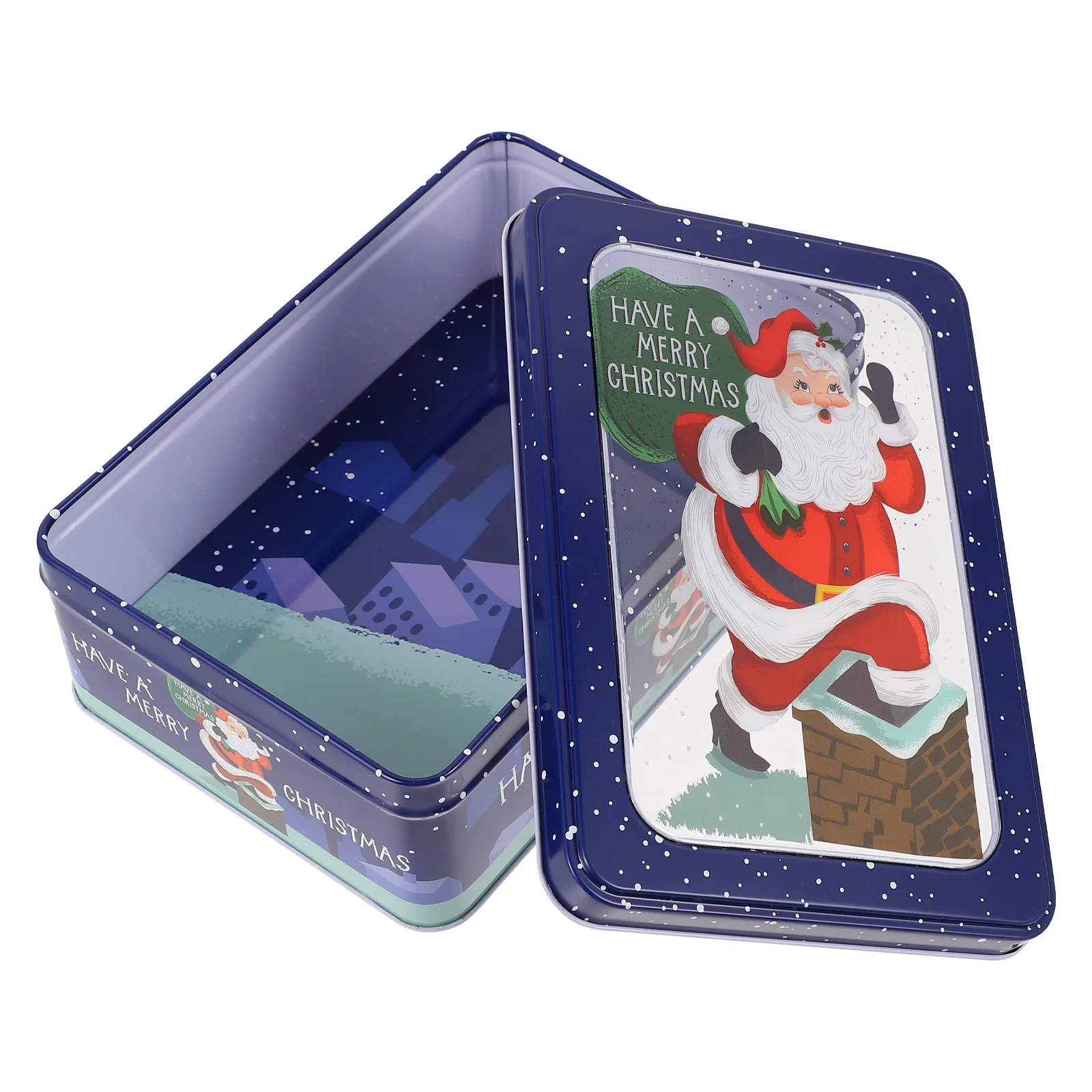 

Christmas Tin Box Cake Storage Container Sweets Candy Holder Rectangle Creative Gift Packing Transparent Jar Tinplate